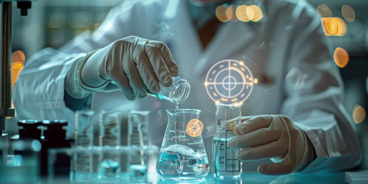 b’Asian scientist wearing gloves and using a pipette in a laboratory’ defoaming