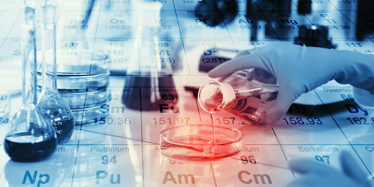 Science, chemistry, technology, biology and people concept – young female scientist mixing reagents from glass flasks and making test or research in clinical laboratory with chemical table background. defoaming